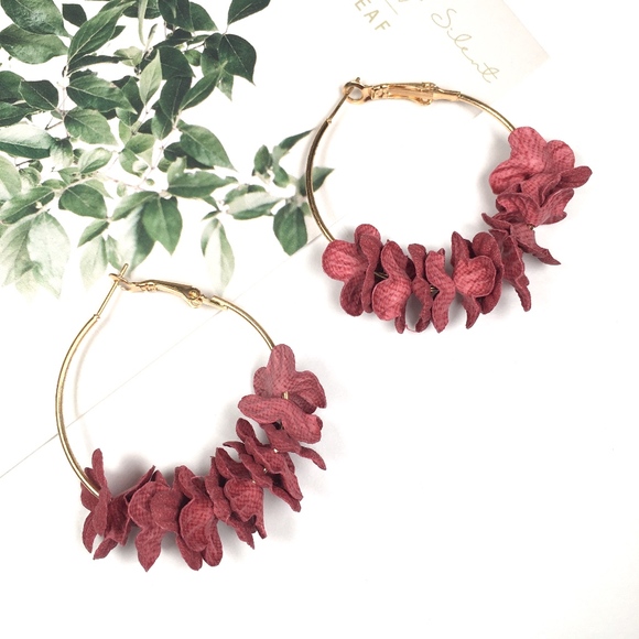 Jewelry - Wine Flower Petal Hoop Earrings